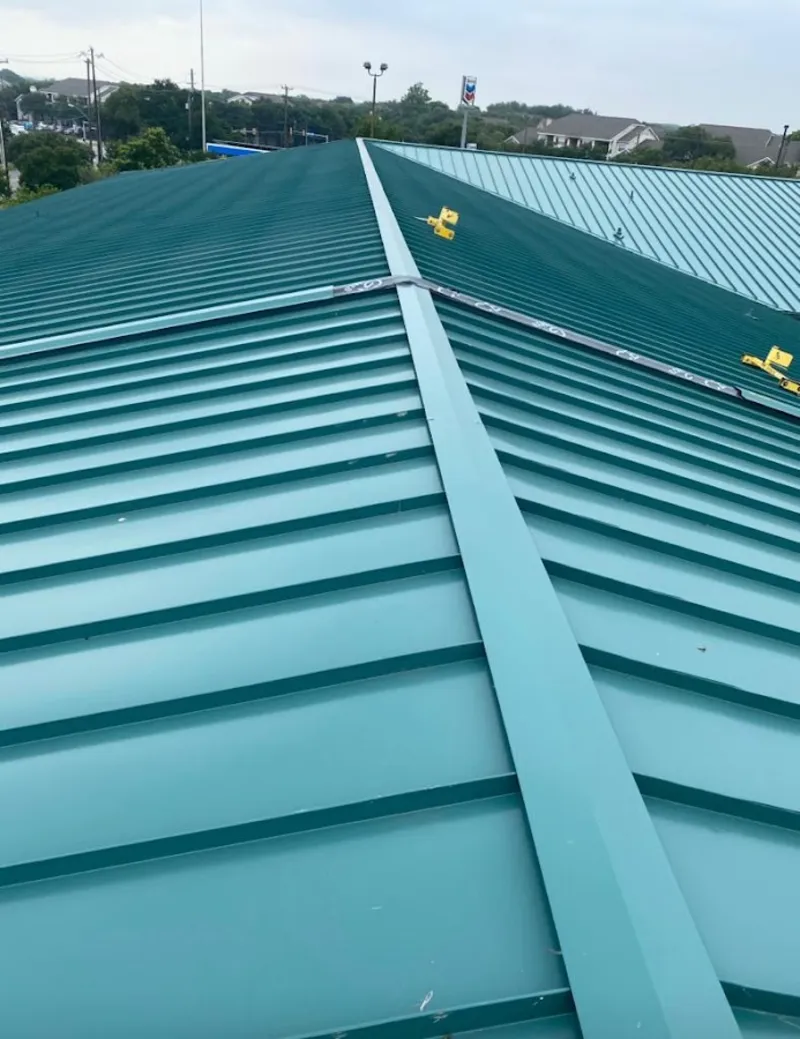Green commercial metal roof ridge and valley for Metal Roof Repair in Roosevelt